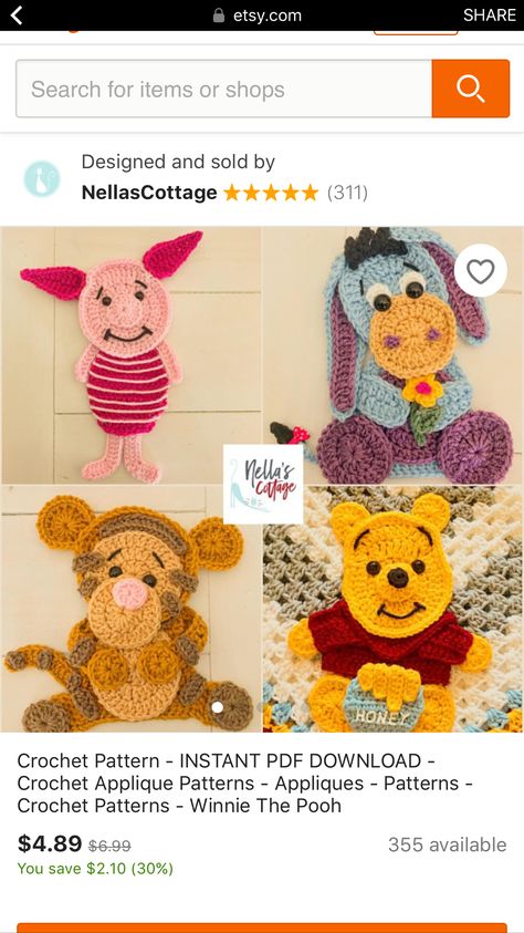 Crochet Winnie The Pooh Applique, Winnie The Pooh Applique Patterns, Winnie The Pooh Applique, Classy Crochet, Disney Crochet, Disney Blanket, Crochet Baby Socks, Baby Afghan Crochet Patterns, Crochet Applique Patterns Free