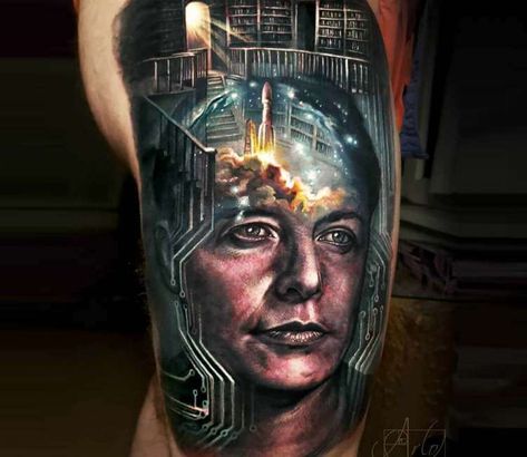 Tattoo photo - Elon Musk tattoo by Arlo Tattoos Morphing Tattoo, Arlo Tattoo, Arlo Dicristina, 666 Tattoo, Love Articles, World Tattoo, Ink Master, Realism Tattoo, Tattoos Gallery