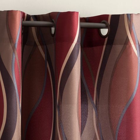 Ebern Designs Lotte Geometric Semi-Sheer Grommet Single Curtain Panel & Reviews | Wayfair Brown Curtains Living Room, Beige Drapes, Buffalo Check Curtains, Burgundy Walls, Grey Walls Living Room, Cornice Design, Brown Curtains, Decorative Curtain Rods, Grommet Panels