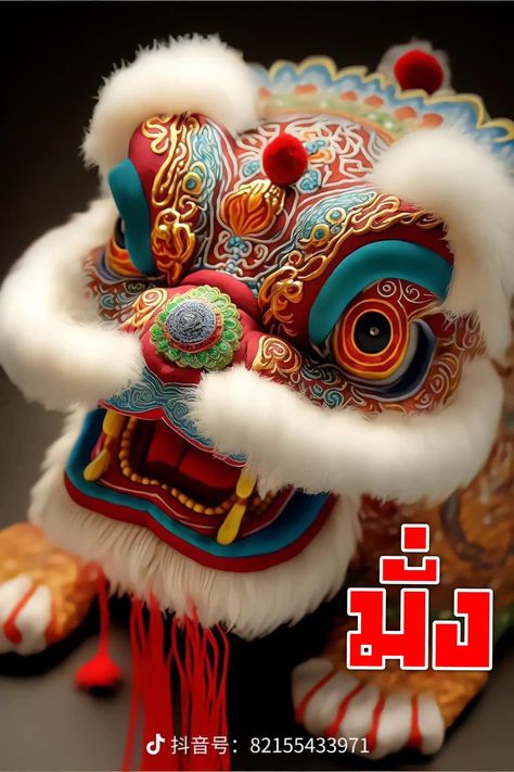 Chinese Lion Head, Dragon Dance Costume, Lion Dance Costume, Chinese Lion Dance, Chinese Lion, Chinese Folk Art, Chinese Posters, Lion Head Tattoos, Lion Mask