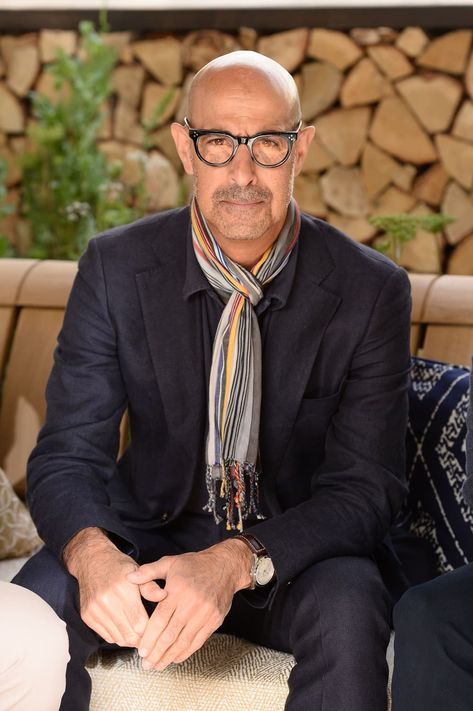 Tucci Stanley, Stanley Tucci Style, Headshot Men, Tate Donovan, Amy Ryan, Laura Benanti, Bald Men Style, Older Mens Fashion, Stanley Tucci