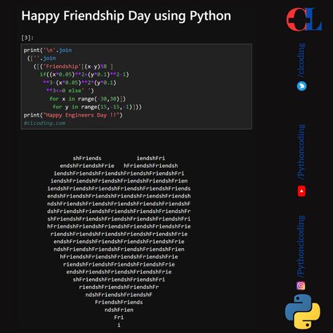 Happy Friendship Day using Python Specialization in Data Science: Introduction to Data Science Specialization https://www.clcoding.com/2024/03/introduction-to-data-science.html Data Science Fundamentals with Python and SQL Specialization https://www.clcoding.com/2024/03/data-science-fundamentals-with-python.html IBM AI Foundations for Business Specialization https://www.clcoding.com/2024/03/ibm-ai-foundations-for-business.html Python Codes To Try, Python Code Aesthetic, Laptop Aesthetics, Code Python, Python Coding, Islamic Library, Programmer Jokes, Python Code, Basic Computer Programming