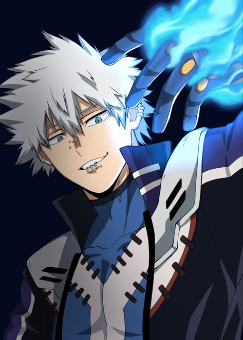 Bakugou With Undercut, Toya Todoroki Hero, Dabi As A Hero, Hero Touya Todoroki, Villian Bakugou, Hero Touya, Touya Todoroki Fanart, Hero Dabi, Todoroki Touya