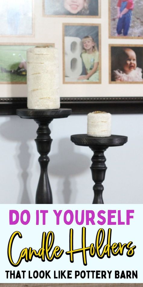 How To Make Candle Holders, Diy Tall Candle Holders, Diy Pillar Candle Holders, Candle Holders Decor Ideas, Easy Diy Candle Holders, Chunky Candle Holders, Big Candle Holder, How To Make Candle, Making Candle Holders