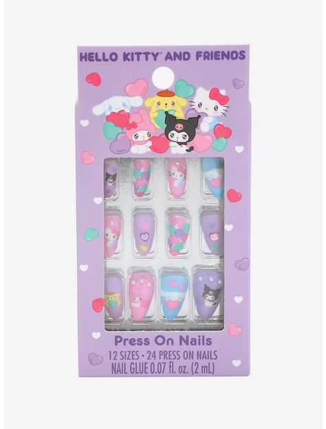 Sanrio Hello Kitty and Friends Pink and Purple Press On Nails — BoxLunch Exclusive Purple And Blue Nails, Claire's Fake Nails, Cinnamoroll And Pompompurin, Purple Press On Nails, Gorilla Illustration, Sanrio Style, Travel Makeup Brush Holder, Hello Kitty Nails Art, Money Wallpaper Iphone