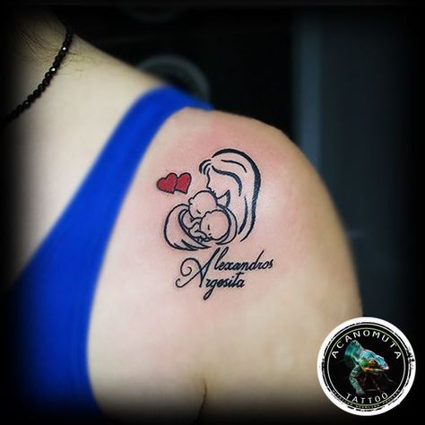 Baby Tattoos For Mom, Mom Baby Tattoo, Design Tatuaje, Tattoos For Mom, Motherhood Tattoos, Name Tattoos For Moms, Twin Tattoos, Baby Name Tattoos, Name Tattoo Ideas