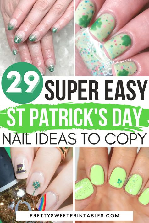 Irish Nail Designs, Nail Art Ideas Summer, St Patricks Nail Designs, St Patrick Day Nails Acrylic, Nail Easter, Shamrock Nails, Irish Nails, Saint Patrick Nail, St Patrick's Day Nails