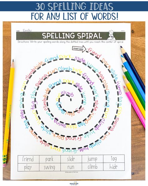 Spiral Template, Spelling Practice Activities, Spelling Word Games, Spelling Word Activities, Spelling Word Practice, 2nd Grade Spelling, Teaching Spelling, Spelling Practice, Grade Spelling