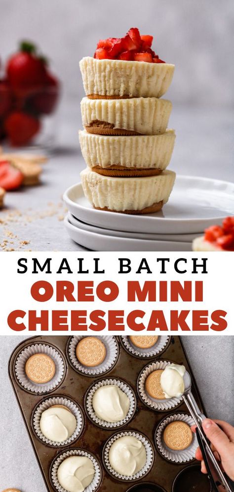 Oreo Muffins, Small Cheesecakes, Oreo Crust Cheesecake, Bakery Style Blueberry Muffins, Mini Oreo Cheesecake, Mini Cheesecake Bites, Vanilla Oreo, Individual Cheesecakes, Batch Recipes