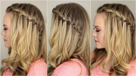 Fast Braids, Waterfall Braid Tutorial, Waterfall Braid Hairstyle, Waterfall Hairstyle, Braided Half Updo, Braided Hairdo, French Braid Hairstyles, Waterfall Braid