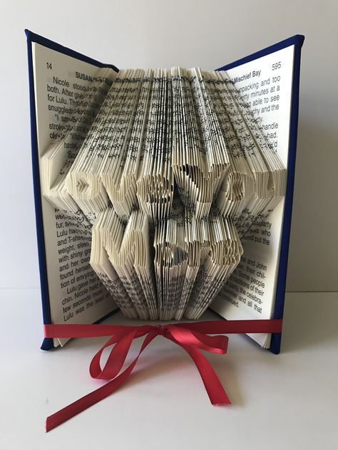 Love You More Book Fold, Paper Anniversary, Wedding Gift, Book Sculpture, Love You More Sign, Recycled Book, Personalized, Gift for her, Art by GiftwithTreasures on Etsy Folded Paper Flowers, Book Centerpieces, Recycled Books, Recycled Book, Book Page Art, Paper Gifts Anniversary, Folded Book Art, Motion Pictures, Ballroom Dancing