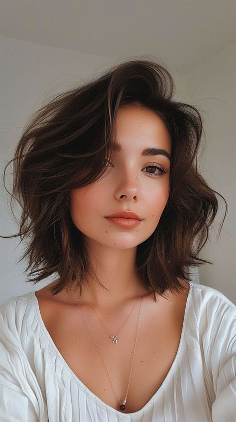 Effortless Edge: Short Hairstyles with a Touch of Attitude Shattered Layers Medium, Shattered Bob Medium, Very Short Layered Haircuts, Italian Bobs, Short Wavy Hair With Curtain Bangs, Layered Bob Hairstyles For Fine Hair, Shag Layered Hairstyles, Shattered Bob, Shoulder Haircut