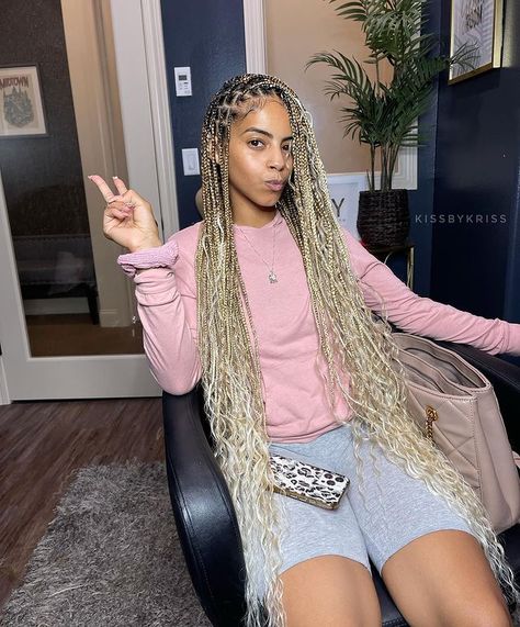 Knotless Bohemian Box Braids, Blonde Boho Knotless Braids, Red Knotless Braids, Knotless Bohemian, Red Knotless, Blonde Knotless Braids, Blonde Deep Wave, Blonde Knotless, Bohemian Box Braids