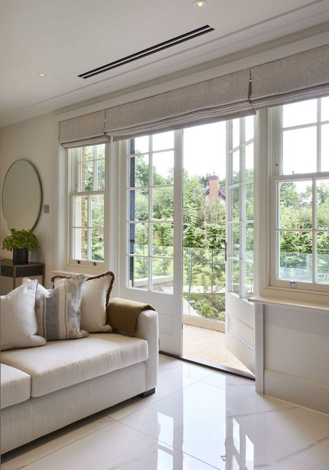 Interestingly, many people think that a French door and a French window are the same things, and it would be easy to see why, but there are some subtle differences. Tap the link to read more... Blinds For Orangery Windows, Roman Blinds French Doors, French Doors Blinds, French Windows Living Room, French Door Blinds, Blinds For French Doors, Dream House Bedroom, French Window, Blinds And Curtains