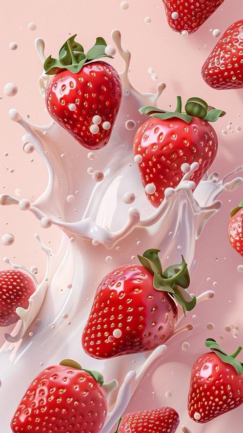 Strawberry Yoghurt, Water Fruit, Jelly Wallpaper, Fruit Wallpaper, Flyer And Poster Design, Food Wallpaper, Iphone Homescreen Wallpaper, All Things Cute, Homescreen Wallpaper