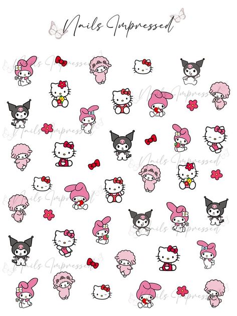 Forever 21 Hello Kitty, All Nail Shapes, Hello Kitty Nails Art, Nails Logo, Quick Nail Art, Kitty Nails, Hello Kitty Tattoos, Waterslide Nail Decals, Nail Logo