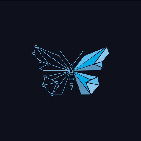 A Modern geometric flying butterfly with electronic symbol on one side. The Design fits any and all technology related brands. The logo can be reproduced with one color which makes it extremely reliable in reproduction. Brand uniformity will be easy to maintain. This design will make you stand out among the competition. Technology Logos Design, Technology Logo Design Ideas, Technology Logo Inspiration, Butterfly Logo Branding, Butterfly Logos, All In One Logo, Wasp Logo, Logos Aesthetic, Butterfly Logo Design