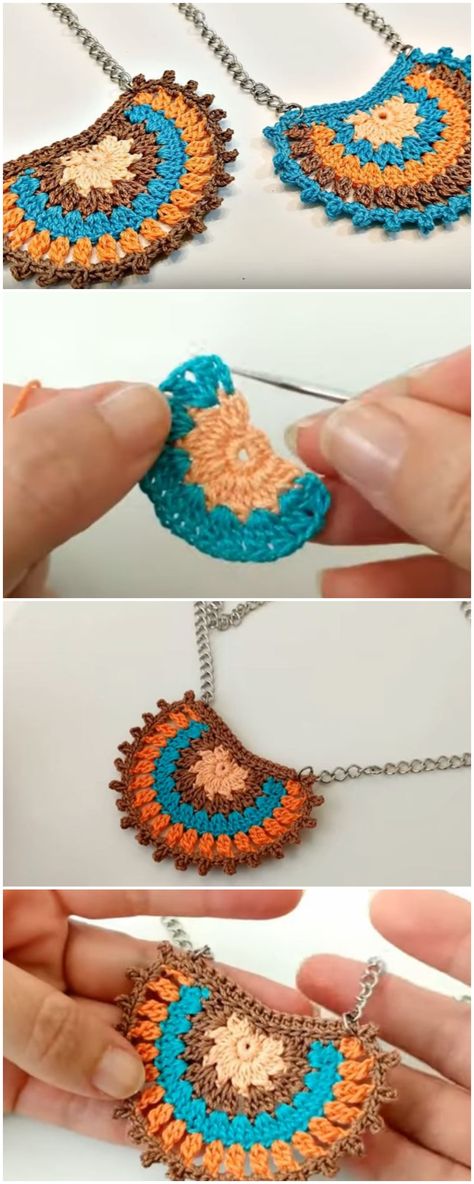 Crochet Boho Style Necklace Crochet Jewelry Necklace How To Make, Soda Tab Crochet Pattern, Crochet Boho Jewelry, Crochet Jewelry Necklace, Crochet Necklaces, Crochet Necklace Pattern, Crochet Jewlery, Crochet Jewellery, شال كروشيه