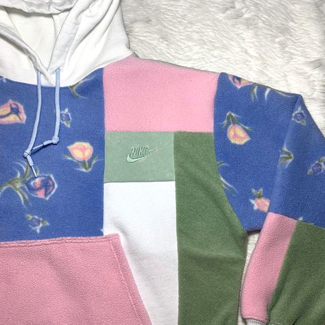 Sustainable Streetwear, Pastel Tulips, Patchwork Hoodie, Green Pastel, Blue Sage, Thrift Flip, Sweat Hoodie, Print Pink, Pink Hoodie