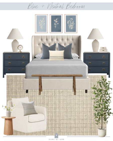 Blue And Neutral Bedroom, Blue Accents Bedroom, Blue Bedroom Furniture, Neutral Bedroom Design, Light Blue Walls, Coastal Bedroom Decorating, Design Boards, Bedroom Accent, Master Room