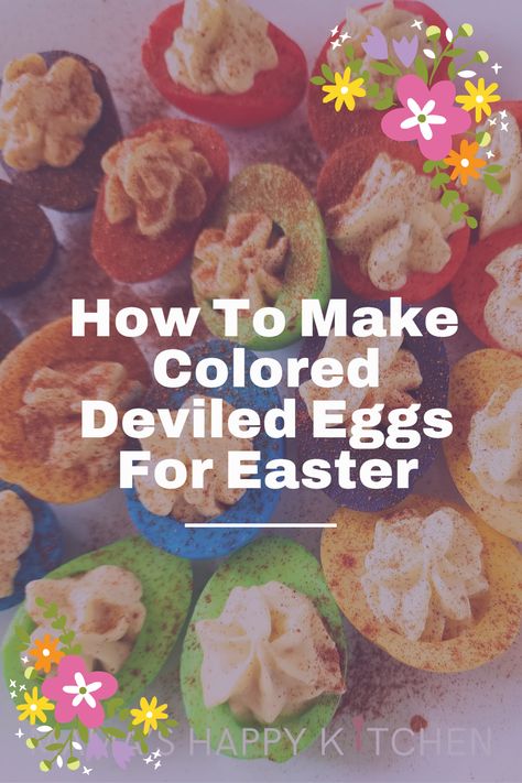 Today I am going to show you how to make colored deviled eggs for Easter. These eggs came out absolutely gorgeous! They are also really easy to make. If you don’t want to use my deviled egg recipe, you can substitute your own. The secret is in how much food coloring to use for each egg set. But don’t worry, I have the exact drop measurements you need to make a rainbow of Easter egg colors. I gave my eggs bold colors (instead of a more pastel palette) because I wanted them to pop on the plate. Deviled Eggs For Easter, Colored Deviled Eggs, Egg Colors, Deviled Egg Recipe, Easter Deviled Eggs, Eggs For Easter, Make A Rainbow, Spicy Seasoning, Egg Recipe