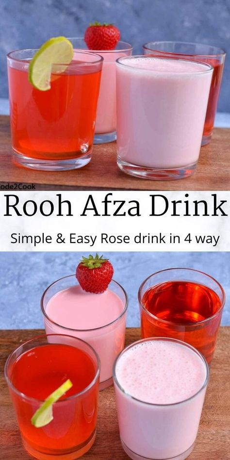 You are already familiar with regular Roohafza Drink, now try this Roohafza Lemonade, Roohafza Milkshake, Roohafza Lassi, summer drinks to cool you down. #rosesyrup #cooldrink Rooafzah Drink, Rooafzah Drinks Recipe, Roohafza Drink, Roohafza Recipe, Popular Summer Drinks, Rose Drink, Craft Beer Recipes, Frozen Drink Recipes, Champagne Recipes Cocktails