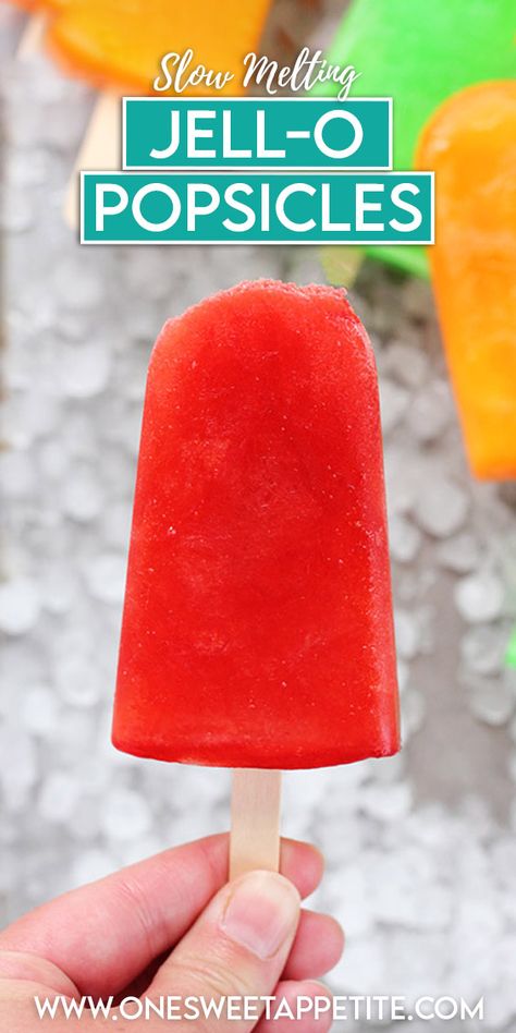 Jello Koolaid Popsicles, Homemade Jello Popsicles, Popsicle Recipes With Jello, Jello On A Stick, Frozen Jello Ideas, No Drip Jello Popsicles, Koolaid Popsicles Recipes, Pudding Popsicles Jello, Jello Popsicle Recipes