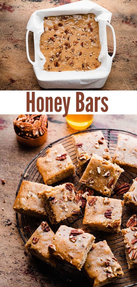 Milk And Honey Dessert, Honey Oat Bars Healthy, Recipes With Raw Honey, Honey Bars Recipe, Honey Appetizers Simple, Desserts Using Honey, Honey Based Desserts, Honey Dessert Recipes Easy, Baked Goods With Honey