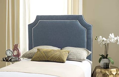 Safavieh Mercer Collection Dane Denim Headboard, Twin, Blue/White Foam Headboard, Blue Headboard, Queen Upholstered Headboard, Headboard Upholstered, Arched Headboard, Queen Size Headboard, Twin Headboard, Queen Headboard, Upholstered Panels