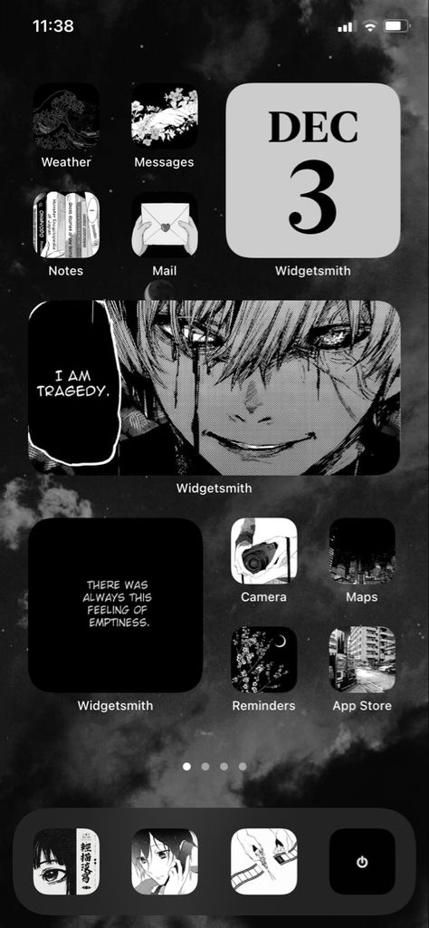 Black Manga Aesthetic, White Manga Aesthetic, Black Aesthetic Homescreen, Black Homescreen, Anime Vibe, Homescreen Idea, Manga Aesthetic, Ios App Iphone, App Anime