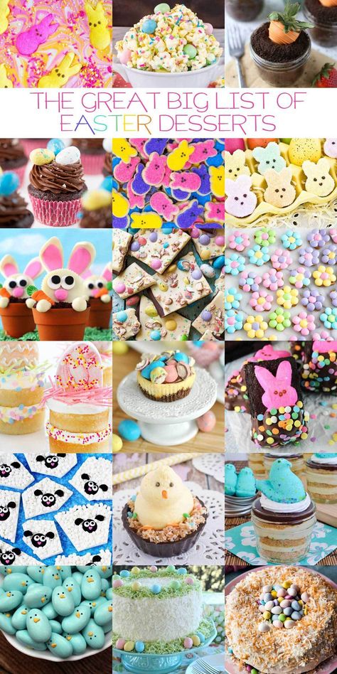 The Great Big List of Easter Desserts – 132 too cute Easter desserts that are sure to bring you a hoppy Easter! #easterdesserts #reciperoundups #dessertreciperoundup #peepsdesserts #eassterdessertroundup #easter #sweetcollection #easterrecipes Cute Easter Cakes, Cute Easter Desserts, Easy Easter Desserts, Easter Sweets, Easter Desserts, Easter Desserts Recipes, Easter Food, Hippity Hoppity, Easter Baking