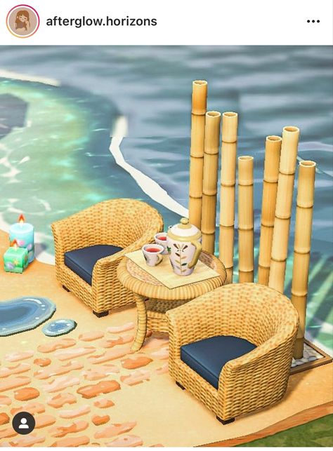 Bamboo Partition, Acnh Aesthetics, Beach Details, Ac Ideas, Acnh Inspiration, Hawaii Theme, Shell Island, Animal Crossing Wild World, Animal Crossing Qr Codes Clothes