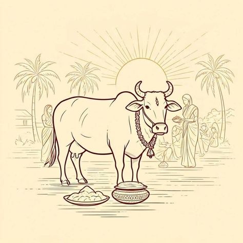 Harvest pongal festival celebration cow lineart sketch | Premium AI-generated image Pongal Drawing Ideas, Pongal Celebration Drawing, Pongal Pot Painting, Rangoli For Pongal Festival, Pongal Festival Drawing, Pongal Drawing, Pongal Festival Images, Cute Cow Drawing, Pongal Rangoli Design