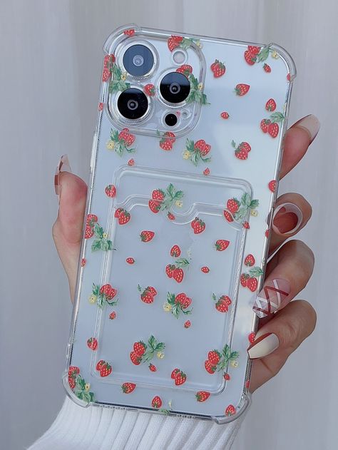 Multicolor    TPU Fruit&Vegetable Phone Cases Embellished   Phone/Pad Accessories Card Slot Phone Case, Bunny Phone Case, Craft Booth Displays, Chubby Fashion, Pretty Iphone Cases, Pretty Phone Cases, Clear Card, Floral Phone Case, Craft Booth