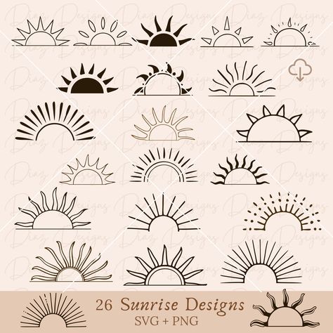 Sun Pattern Design, Half Sun, Half Sun Tattoo Simple, Boho Svg, Sun Design, Sun Outline, Sun Silhouette, Tattoo Sonne, Sun Drawing