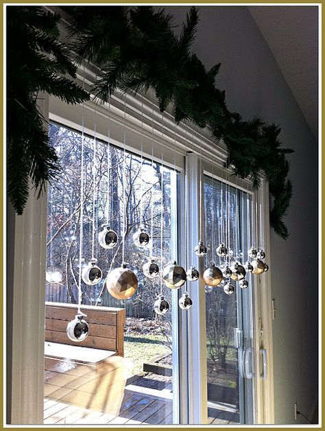 For the condo patio doors at Christmas time...if we never opened them, that'd be nice, I think.... Christmas Window Decorations, Xmas Deco, Indoor Christmas Decorations, Indoor Christmas, Christmas Window, Noel Christmas, Christmas Deco, Diy Holiday, Holiday Decor Christmas