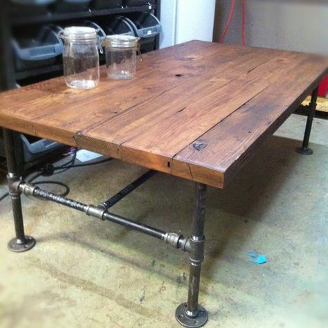 furniture made of old decking | Custom Made Barn Wood Cast Iron Pipe Coffee Table Pipe Table, Barn Wood Projects, Tv Stand And Coffee Table, Pipe Furniture, Industrial Coffee Table, Table Cafe, Diy Coffee Table, Iron Table, Style Deco