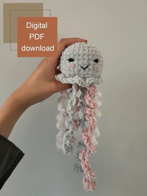 DIY Crochet Jellyfish Pattern - UK terminology - Amigurumi Plush Toy - Instant Download PDF - Beginner Friendly - Gift Idea - Ocean Decor Crochet toys free patterns easy #crochettoysfreepatternseasy #crochet #crochettoy #crochetpattern #crochetpatterns 4.715 Crochet Jellyfish Pattern, Crochet Jellyfish, Crochet Toys Free Patterns, Crocheted Jellyfish, Personalised Gifts Diy, Amigurumi Plush, Crochet Octopus, Crochet Gratis, Crochet Etsy