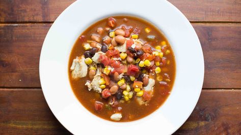 Dump-It Tex-Mex Soup Recipe - Pillsbury.com Tex Mex Soup, Crock Pot Food, Slow Cooker Dinner, Crock Pot Soup, Slow Cooker Soup, Easy Soups, Pressure Cooker Recipes, Taco Seasoning, Shredded Chicken