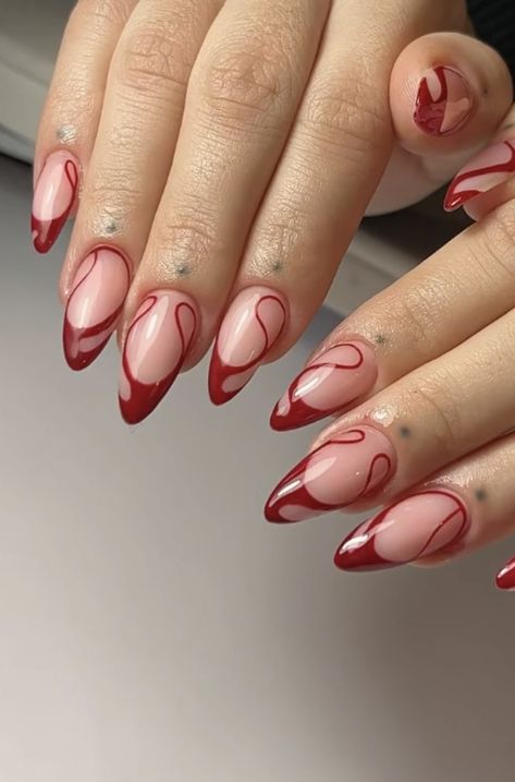 Soft Nails Ideas, Unique French Tip Nails Design, Fun Red Nails, Red Black And White Nails, Trippy Nails, Nails Girly, French Tip Nail Designs, Drip Nails, Soft Nails