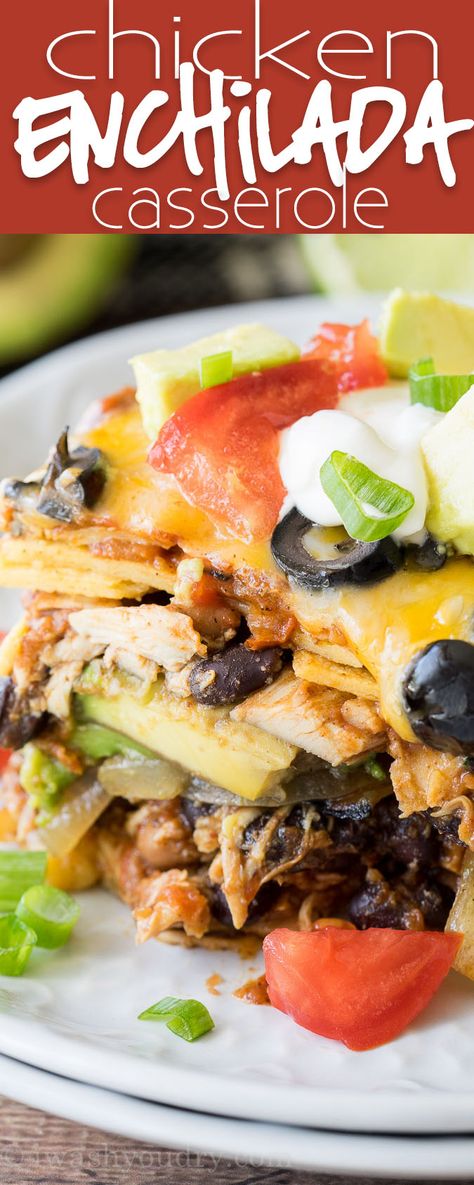 Chicken Enchilada Casserole Recipe via @iwashyoudry Easy Chicken Enchilada Casserole, Chicken Enchilada Casserole Recipe, Tex Mex Chicken, Bbq Pitmasters, Enchilada Casserole Recipes, Chicken Enchilada Casserole, Chicken Enchilada, Enchilada Casserole, Mexican Chicken