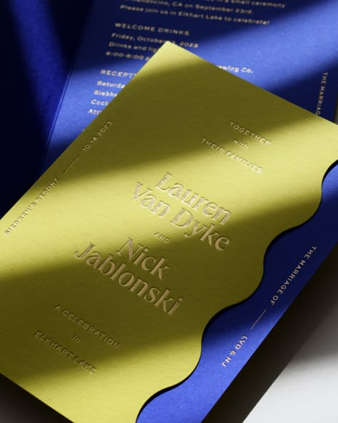 Invitation Card Inspiration, Elegant Invite Design, Summer Wedding Stationary, Abstract Wedding Invitations, Die Cut Wedding Invitations, Modern Colorful Wedding Invitations, Wedding Invites Design, Nicety Studio, Chartreuse And Navy