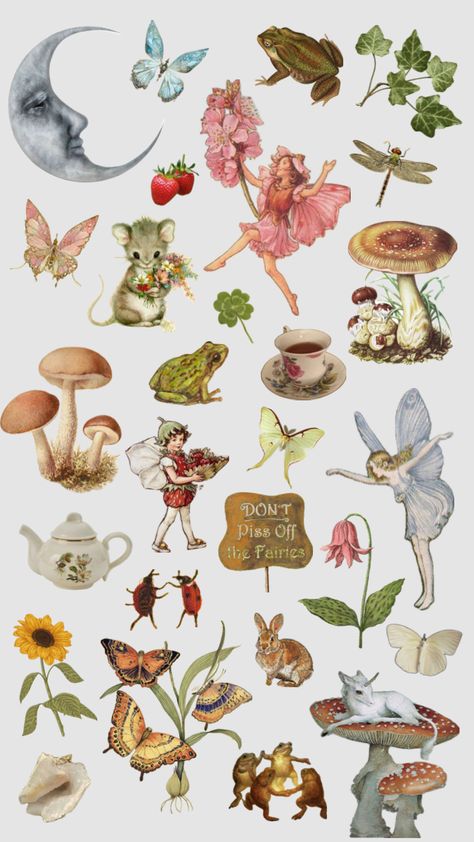 Vintage Fairy Stickers, Fairy Stickers Aesthetic, Fairy Core Collage, Fairy Scrapbook, Fairy Collage, Fairy Core Aesthetic, Faerie Aesthetic, Fae Aesthetic, Nature Fairy