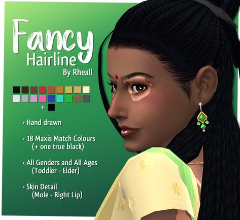 rheallsim: “Fancy Hairline Finally got this one to a state where I’m happy with it. (Thank you to everyone who provided feedback on my WIPs! 💜) I hope you like it too! A fanciful hairline with a widow’s peak and some cute strays. Deets: • Base Game... Bangs And Glasses, Hair Color Swatches, Sims 4 Maxis Match, Maxis Match Cc, Sims 4 Black Hair, Sims 4 Mm, The Sims 4 Download, Sims Hair, Lip Hair