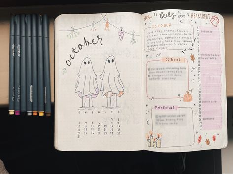 Ghost Bujo Theme, October Journal Spread, Ghost Bullet Journal, October Bujo Theme, Harry Styles Happy, October Monthly Spread, Halloween Bujo, Ghost Journal, Bujo 2023