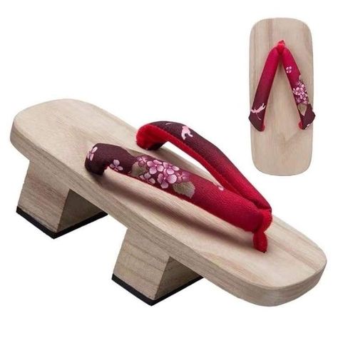 Japanese Sandals, Wood Platform Heels, Red Cherry Blossom, Japanese Festival, Wooden Sandals, Traditional Kimono, Wooden Clogs, Traditional Japanese, Japanese Style