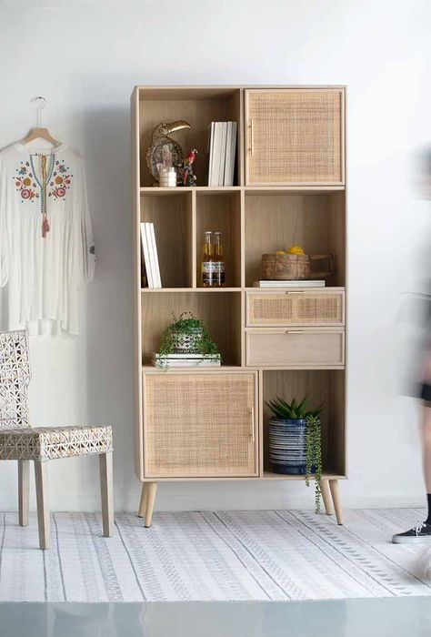 15 Rattan Bookshelves and Bookcases That Add Boho Charm to Any Space | 10 Stunning Homes Bookshelf Wood, Wide Bookshelf, Tall Bookshelves, Bookcases For Sale, Etagere Bookcase, Bookcase Storage, Beachcrest Home, Home Office Furniture, 6 D