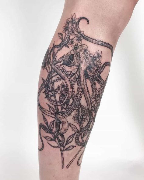 Octopus Tattoos: Inspiration And Meaning – Self Tattoo Octopus With Flowers, Tentacle Tattoo, Chinese Dragon Drawing, Self Tattoo, Cartoon Octopus, Nyc Tattoo, Steampunk Octopus, Octopus Tattoos, Tattoos Inspiration