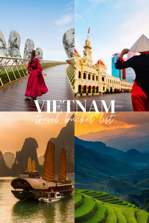 "Explore the breathtaking beauty and rich history of Vietnam's iconic landmarks! From the majestic Ha Long Bay to the ancient city of Hoi An, there's so much to discover and be inspired by in this incredible country." Vietnam Travel Aesthetic, Travel 2025, Landmarks Around The World, Vietnam Vacation, Travel Countries, Travel To Vietnam, Vietnam Trip, Vietnam Hanoi, Travel Vision Board