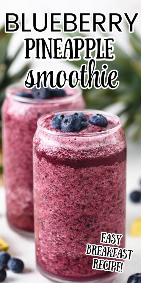 Pineapple Coconut Smoothie Recipes, Blueberry Pineapple Smoothie, Smoothies Blueberry, Drink Recipes Healthy, Frozen Blueberry Recipes, Smoothie Without Milk, Frozen Fruit Smoothie Recipes, Pineapple Coconut Smoothie, Low Sugar Smoothies